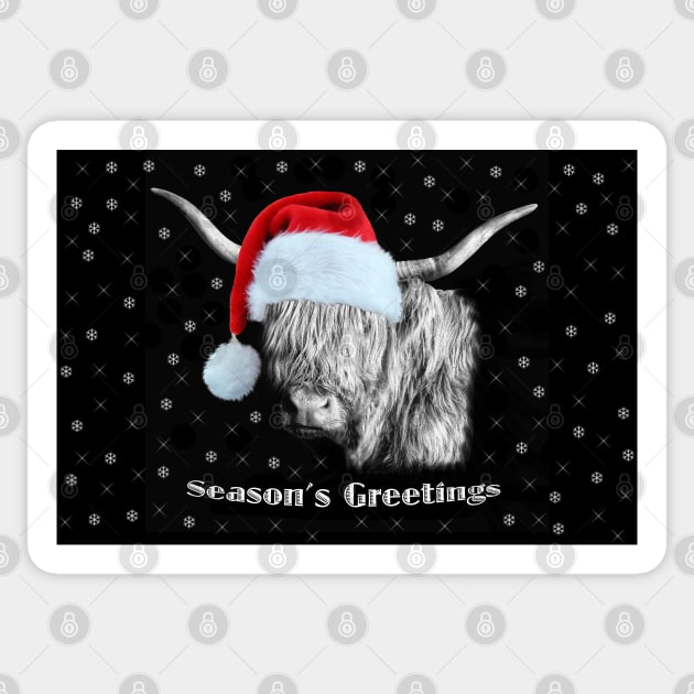 Highland Cow at Christmas (Season's Greetings) Sticker by Jane Braat